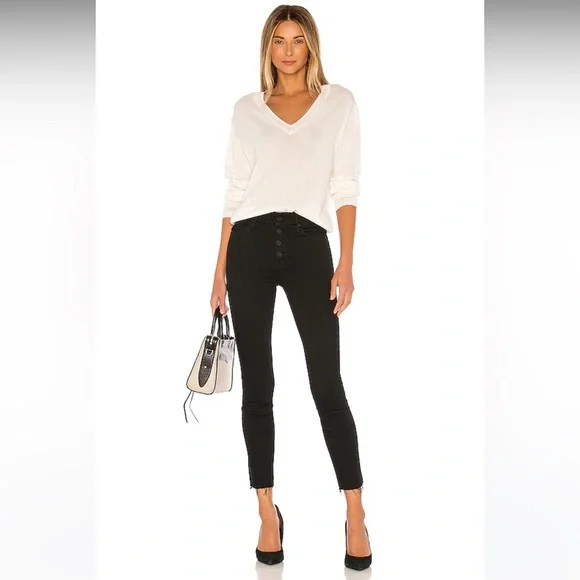 MOTHER | Women's Black The Pixie Dazzler Ankle Fray Jeans in not guilty, size 25 - Picture 15 of 16